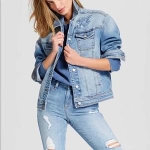 Universal thread denim embroidered jean applique jacket size XL vintage floral